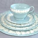 Five Piece WEDGWOOD Porcelain Blue Queen's Ware Dinnerware Setting