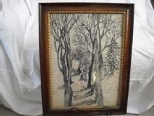 Ink drawing By E.SEITZ 1/76 FOLK ART