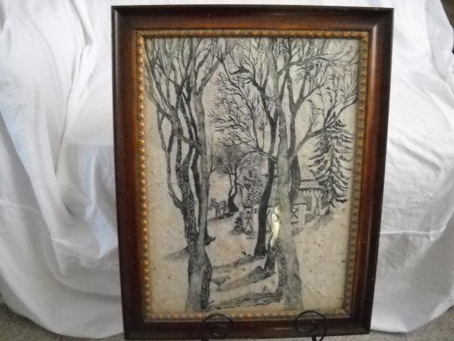 Ink drawing By E.SEITZ 1/76 FOLK ART