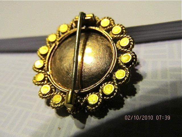 14K Gold Brooch Portrait on Ivory/ Seed Pearls - Ivory