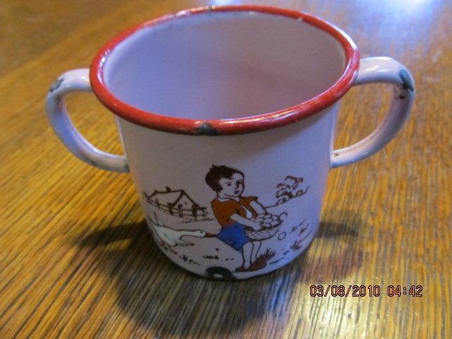 Goose + Boy Child's Enameled Cup - Fine Porcelain