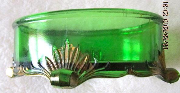 Green Glass Footed Pin Receiver - glass
