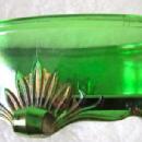 Green Glass Footed Pin Receiver - glass