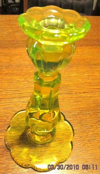 Vaseline Yellow Uranium Candlestick - Glass