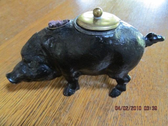 Figural Wild Boar Inkwell Ink Well - Metalware