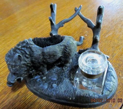 Figural Wild Boar Inkwell Ink Well - Metalware