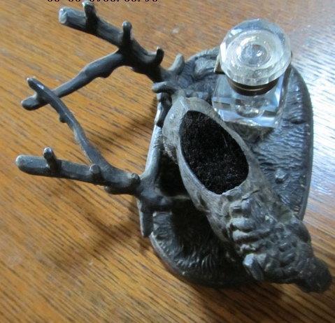 Figural Wild Boar Inkwell Ink Well - Metalware