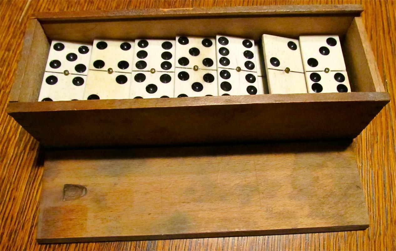 Vintage Dominoes Set Ebony & Ivory in wood box