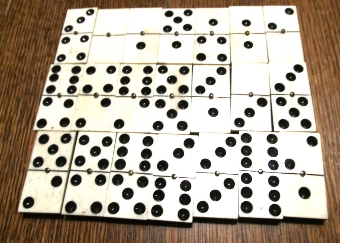 Vintage Dominoes Set Ebony & Ivory in wood box