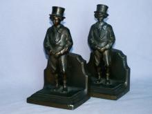 Cast Metal YOUNG MAN IN TOP HAT Bookends - Metalware
