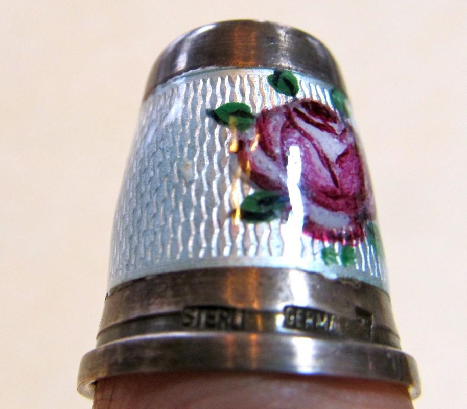 Enameled Thimble Sterling Stone - Silver