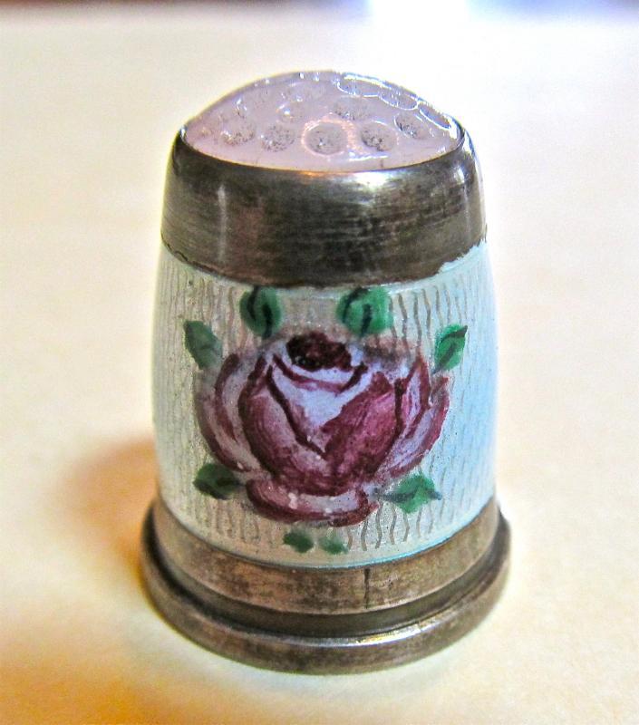 Enameled Thimble Sterling Stone - Silver