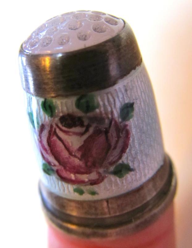 Enameled Thimble Sterling Stone - Silver