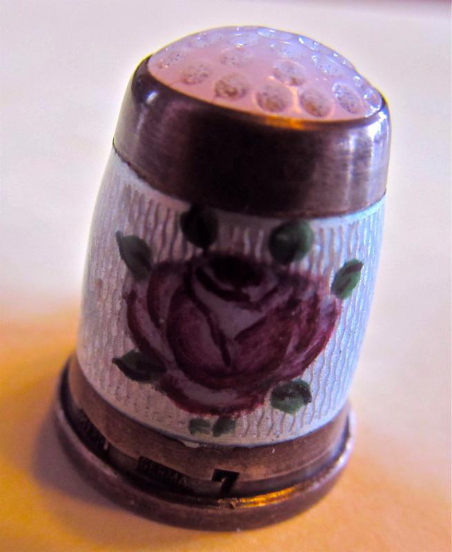 Enameled Thimble Sterling Stone - Silver