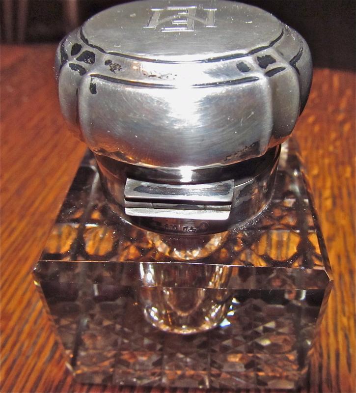 Cut glass Sterling Inkwell Ink Well - Metalware