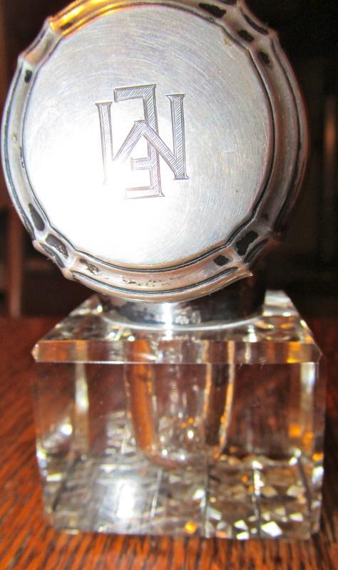 Cut glass Sterling Inkwell Ink Well - Metalware