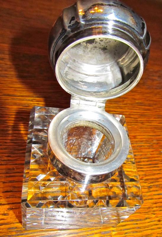 Cut glass Sterling Inkwell Ink Well - Metalware