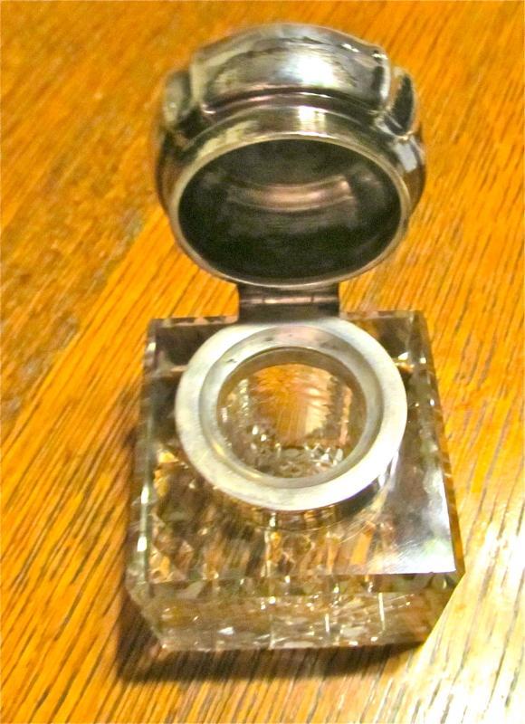 Cut glass Sterling Inkwell Ink Well - Metalware