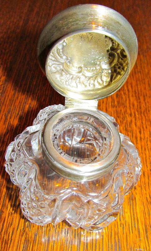 Wilcox Rococo Sterling Lid Crystal Inkwell - Glass