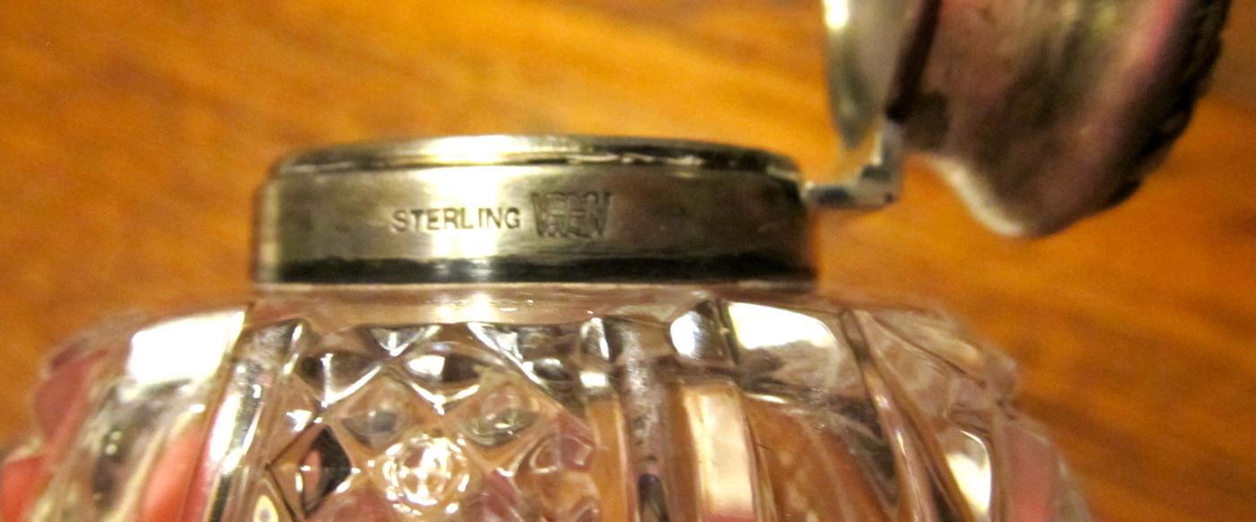 Wilcox Rococo Sterling Lid Crystal Inkwell - Glass