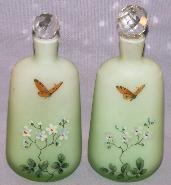 Two Hand Painted Glass Cologne Bottles with Stoppers