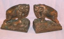 BUTTING HEAD ELEPHANTS Copper Clad Bookends - Metalware
