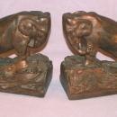 BUTTING HEAD ELEPHANTS Copper Clad Bookends - Metalware