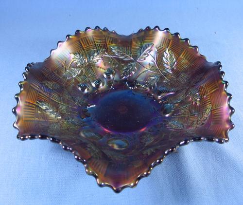 Northwood FRUITS and FLOWERS Basketweave Carnival Glass Bowl