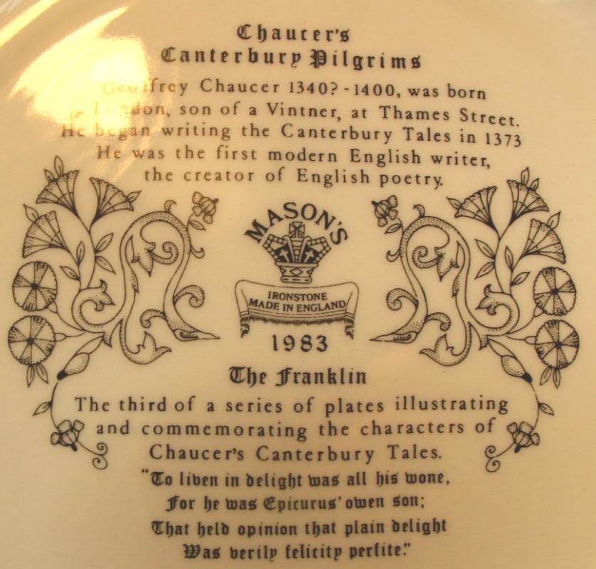 Chaucer's Canterbury Tales Porcelain Plate - THE FRANKLIN