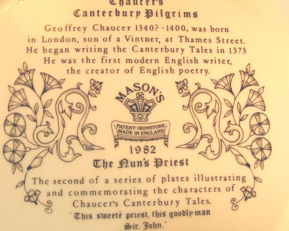 Chaucer's Canterbury Tales Porcelain Plate - THE NUN'S PRIEST