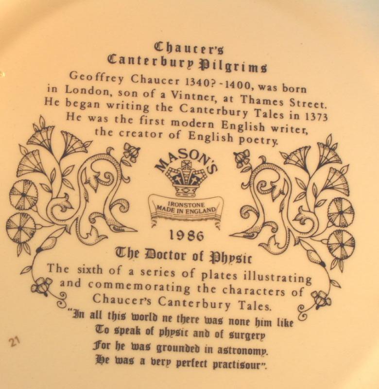 Chaucer's Canterbury Tales Porcelain Plate - THE DOCTOR OF PHYSIC