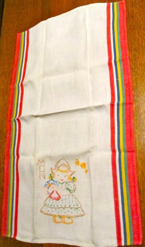 Dutch Embroidery Days of the Week Towels - Textiles