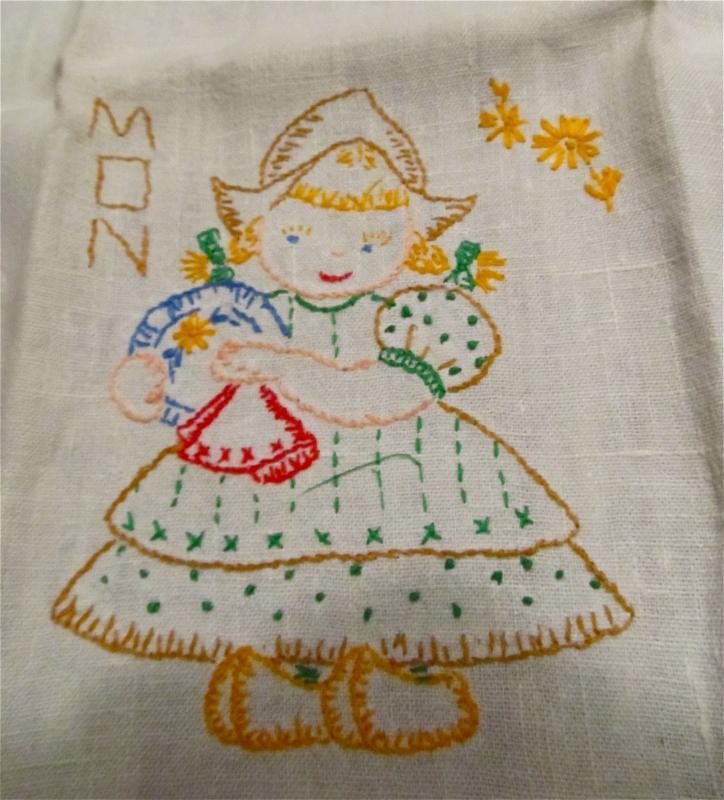 Dutch Embroidery Days of the Week Towels - Textiles