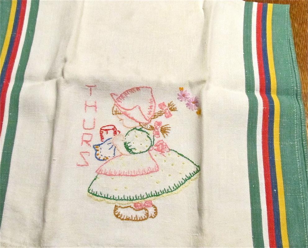 Dutch Embroidery Days of the Week Towels - Textiles