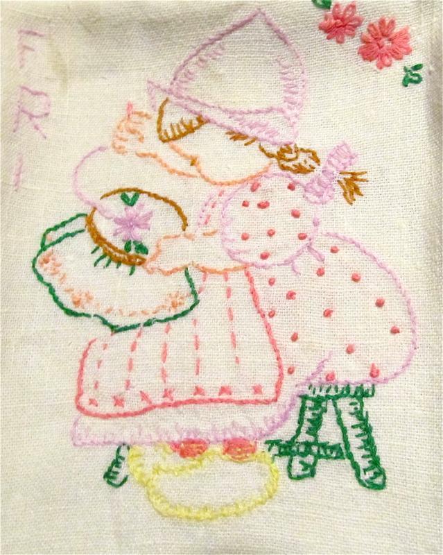 Dutch Embroidery Days of the Week Towels - Textiles