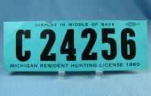 1960 Michigan Resident HUNTING License - Sporting