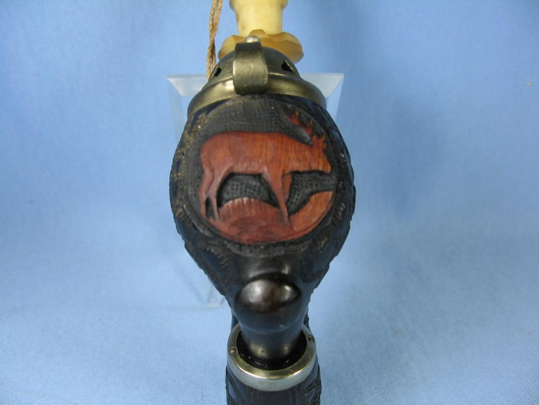 German Carved Wood ELK & Antler Stag Head Smoking Pipe Black Forest Vintage Estate