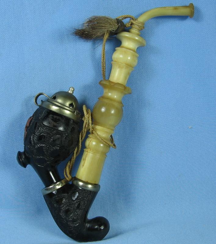 German Carved Wood ELK & Antler Stag Head Smoking Pipe Black Forest Vintage Estate