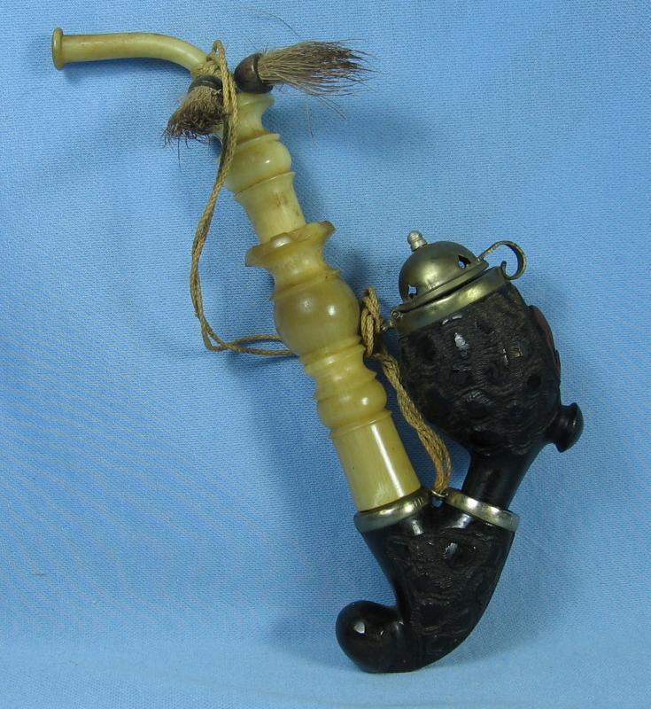 German Carved Wood ELK & Antler Stag Head Smoking Pipe Black Forest Vintage Estate