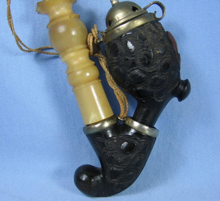 German Carved Wood ELK & Antler Stag Head Smoking Pipe Black Forest Vintage Estate
