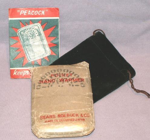 SEARS Occupied Japan Pocket Hand Warmer in Original Pouch - Metalware