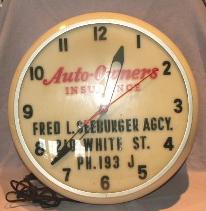 AUTO-OWNERS INSURANCE Advertising Lighted Wall Hanging Clock