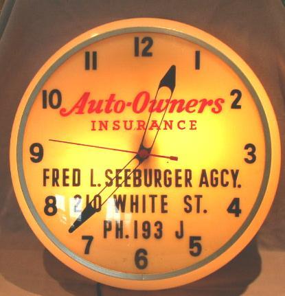 AUTO-OWNERS INSURANCE Advertising Lighted Wall Hanging Clock