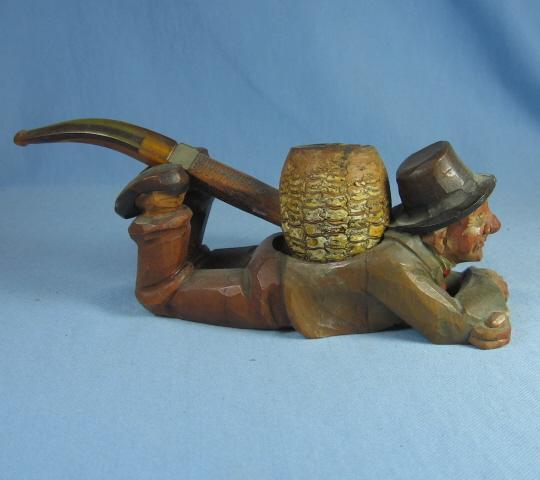 Anri Carved Man PIPE HOLDER - Antique Carved Wood - Folk Art Tobacciana Collectible