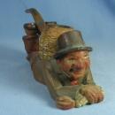 Anri Carved Man PIPE HOLDER - Antique Carved Wood - Folk Art Tobacciana Collectible
