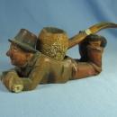 Anri Carved Man PIPE HOLDER - Antique Carved Wood - Folk Art Tobacciana Collectible