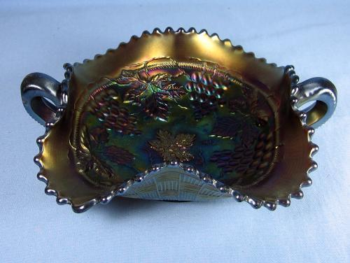 Northwood Carnival Glass Grape and Cable ~ Amethyst 2 Handle Nappy
