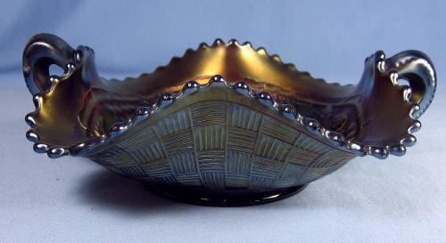 Northwood Carnival Glass Grape and Cable ~ Amethyst 2 Handle Nappy