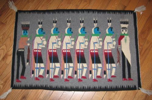 Native American Indian Yei Pictorian Rug - Vintage EthnographicTextile
