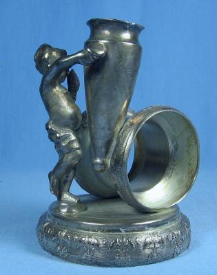 RARE Cherub with Bud Vase NAPKIN RING Silverplate - Antique Victorian Silverplate